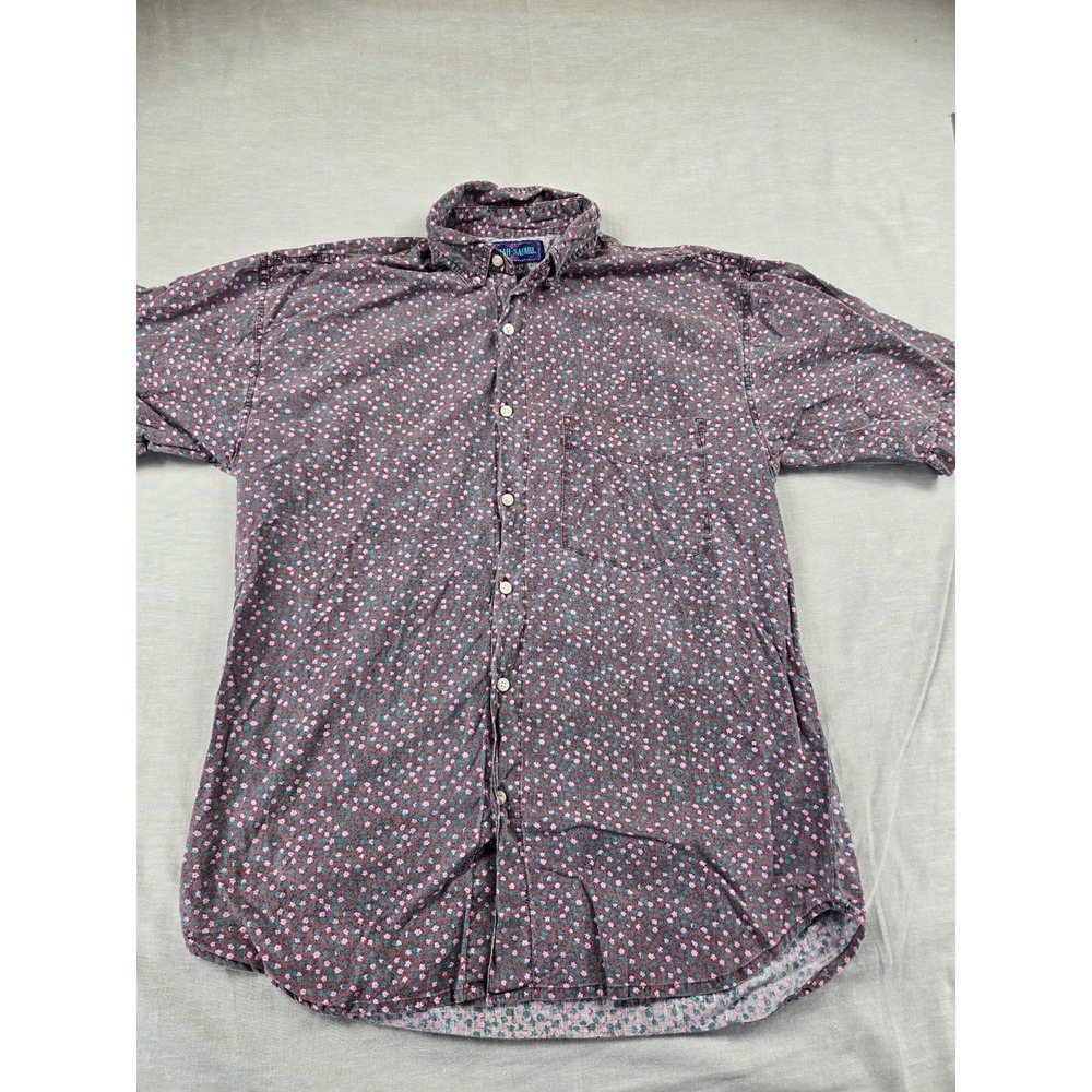 Shah Safari Mens Small Floral Button Down Shirt Short Sleeve Cotton Burgundy